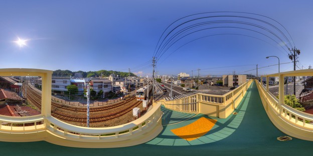 360度パノラマ写真　静岡鉄道　春日町駅手前の横断歩道からの眺望　国道一号線との合流地点　HDR